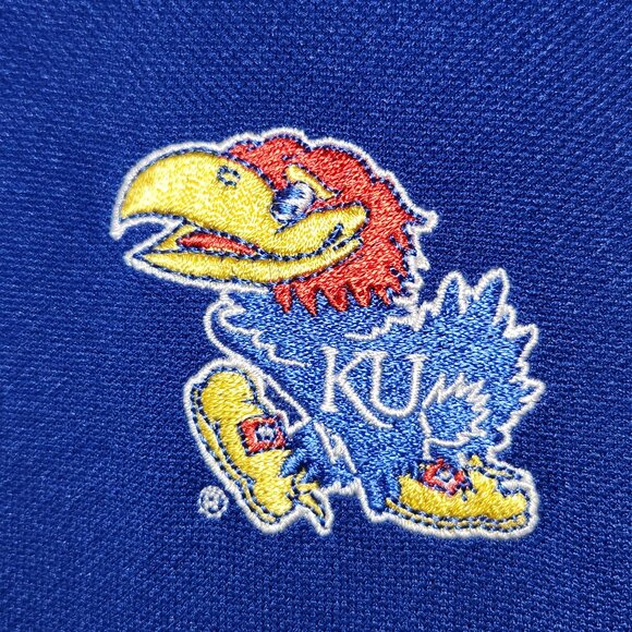 KU Embroidered Jayhawk Logo Antigua Men's XL Blue Polo - Picture 3 of 8